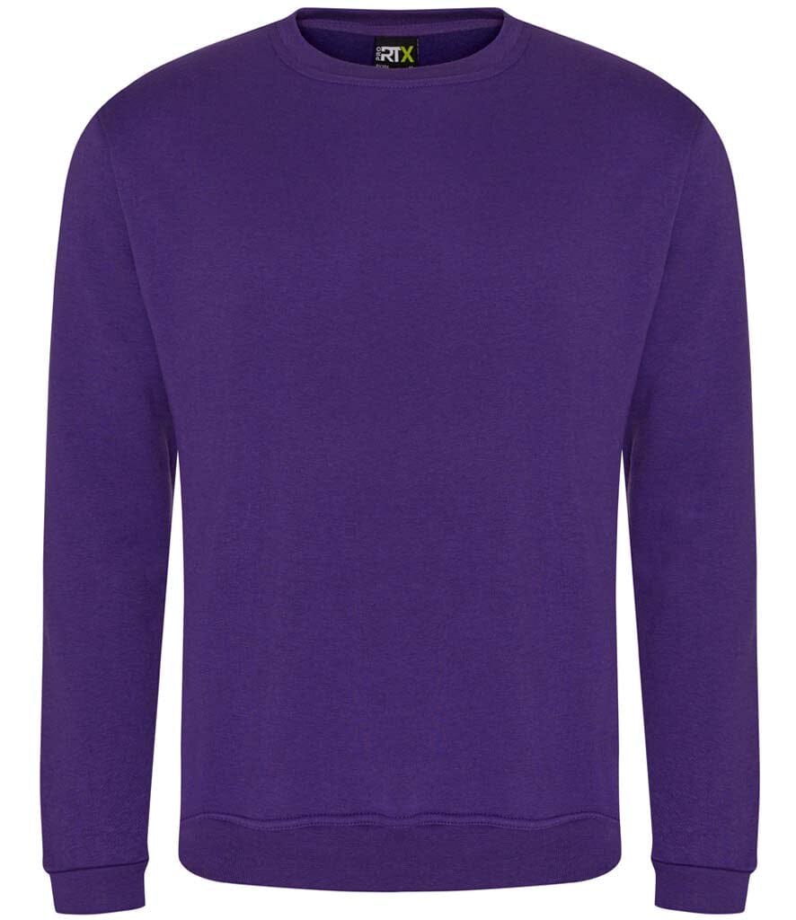 Purple sweatshirt with a brand logo on a white background