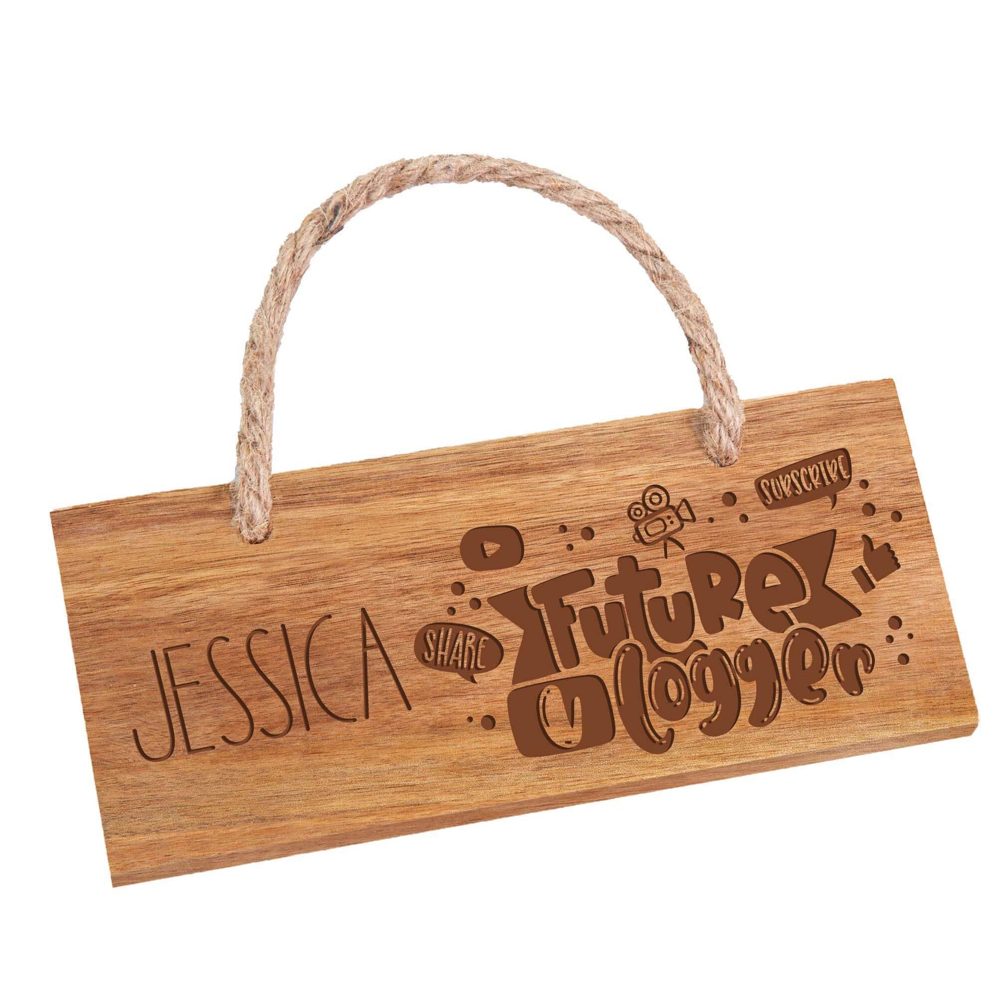 Personalised Future Vlogger Wooden Sign white backdrop