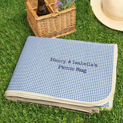 personalised-blue-and-white-gingham-picnic-blanket