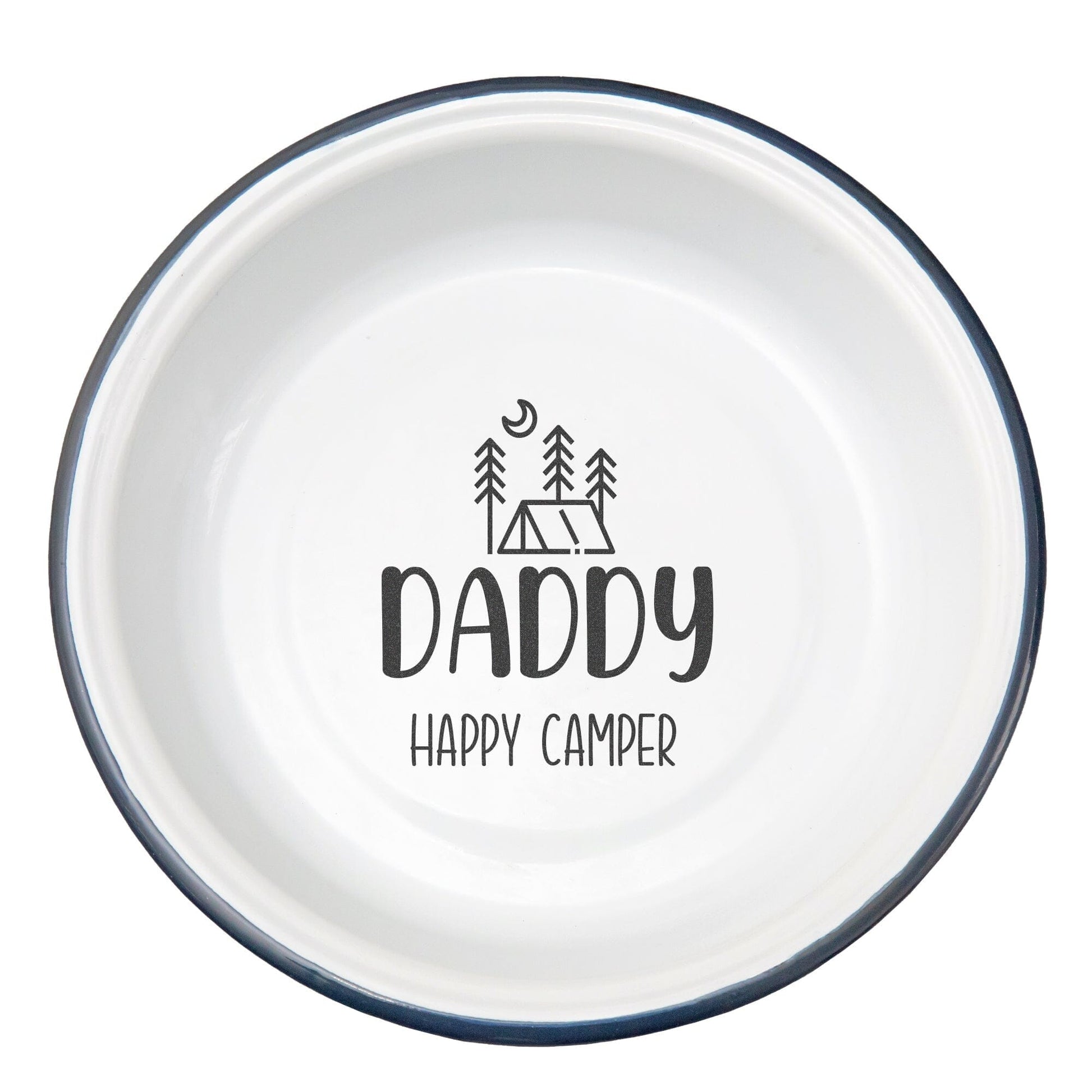 Personalised Happy Camper Enamel Camping Bowl - Tent Logo  - White backdrop