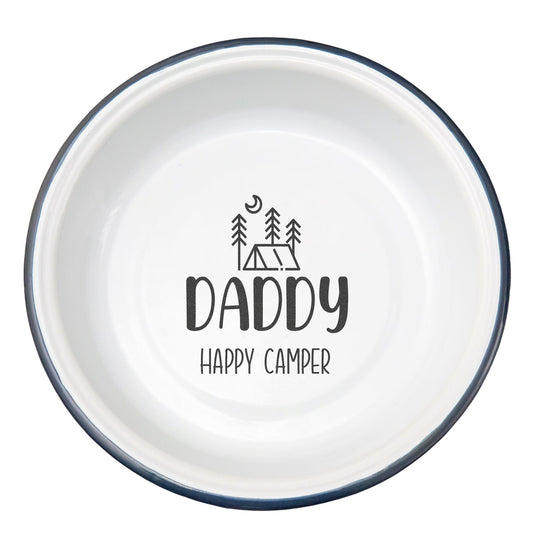 Personalised Happy Camper Enamel Camping Bowl - Tent Logo  - White backdrop