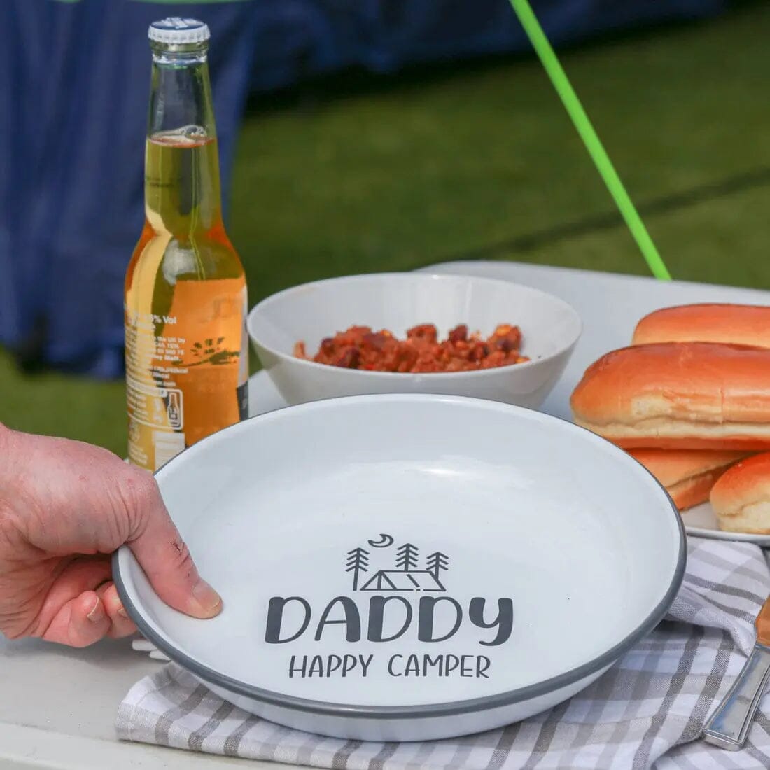 Personalised Happy Camper Enamel Camping Bowl - Tent Logo   