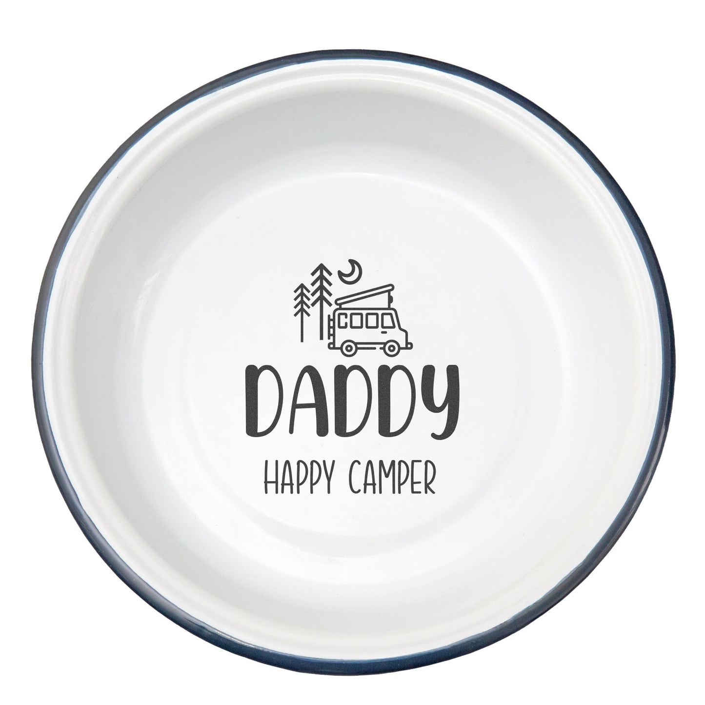 Personalised Happy Camper Enamel Camping Bowl - Van Logo  - White backdrop