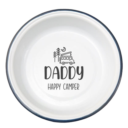 Personalised Happy Camper Enamel Camping Bowl - Van Logo  - White backdrop