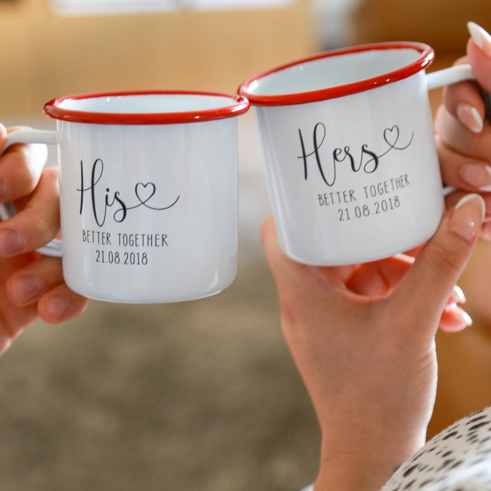 Personalised His And Hers Enamel Mug Set Of Two