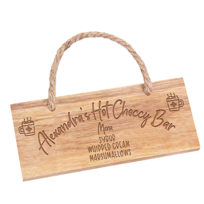 Personalised Hot Chocolate Bar Wooden Sign white backdrop