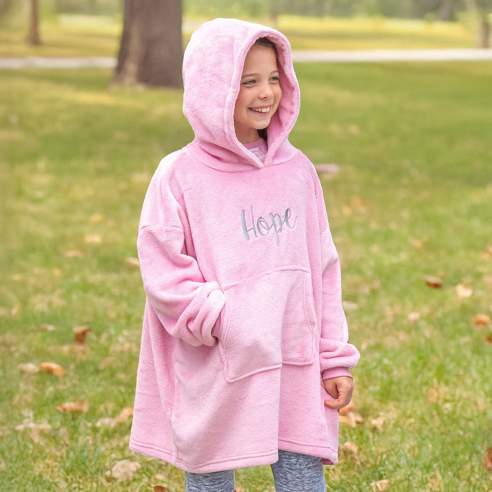 girl wearing a pink hoodie