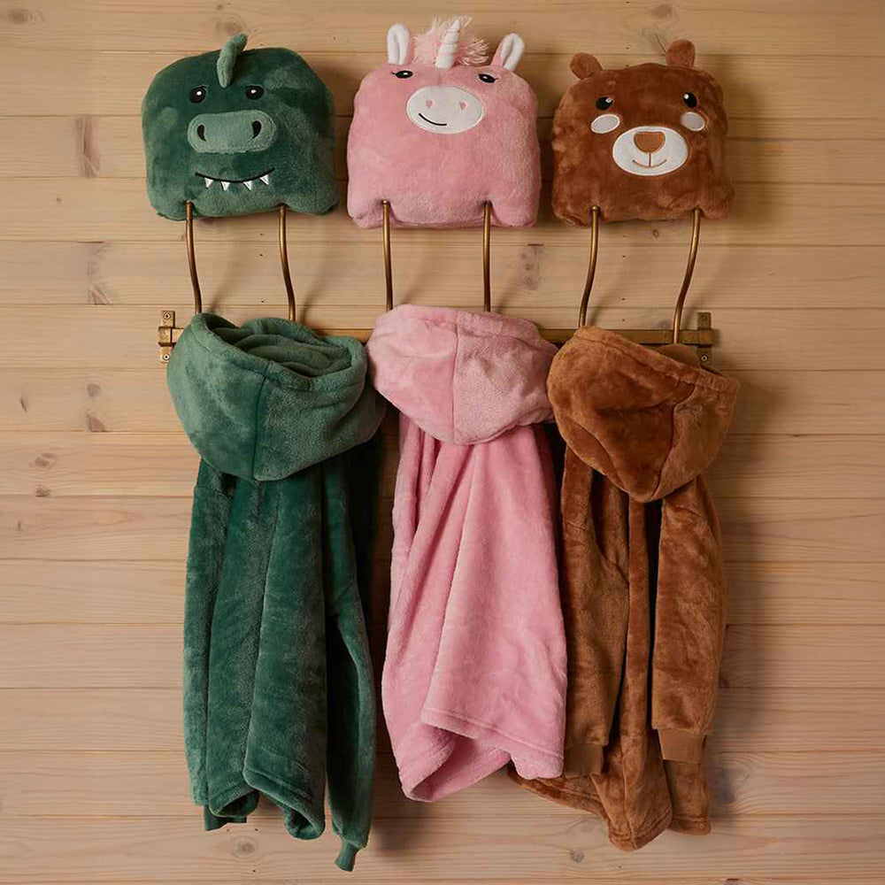 hoodie and cushion combos hung on hooks