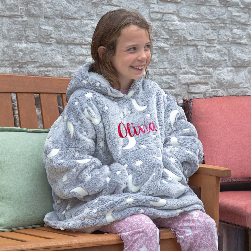 Personalised Kids Glow In The Dark Oversized Sherpa Lined Hoodie