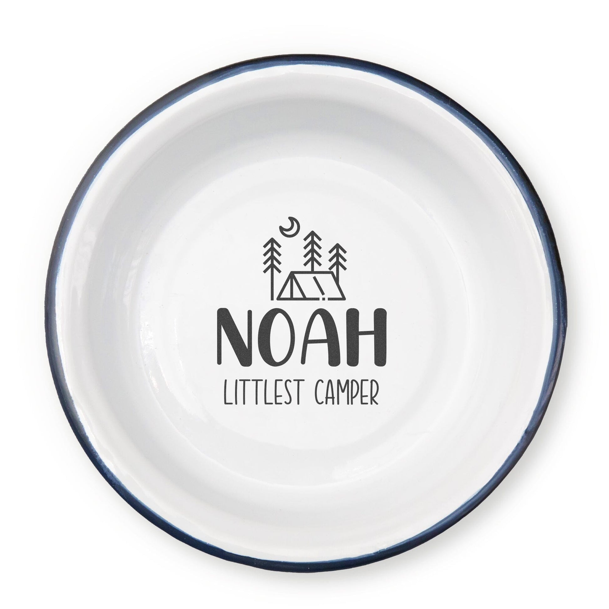 Personalised Littlest Camper Enamel Camping Bowl - Tent Logo -  White backdrop