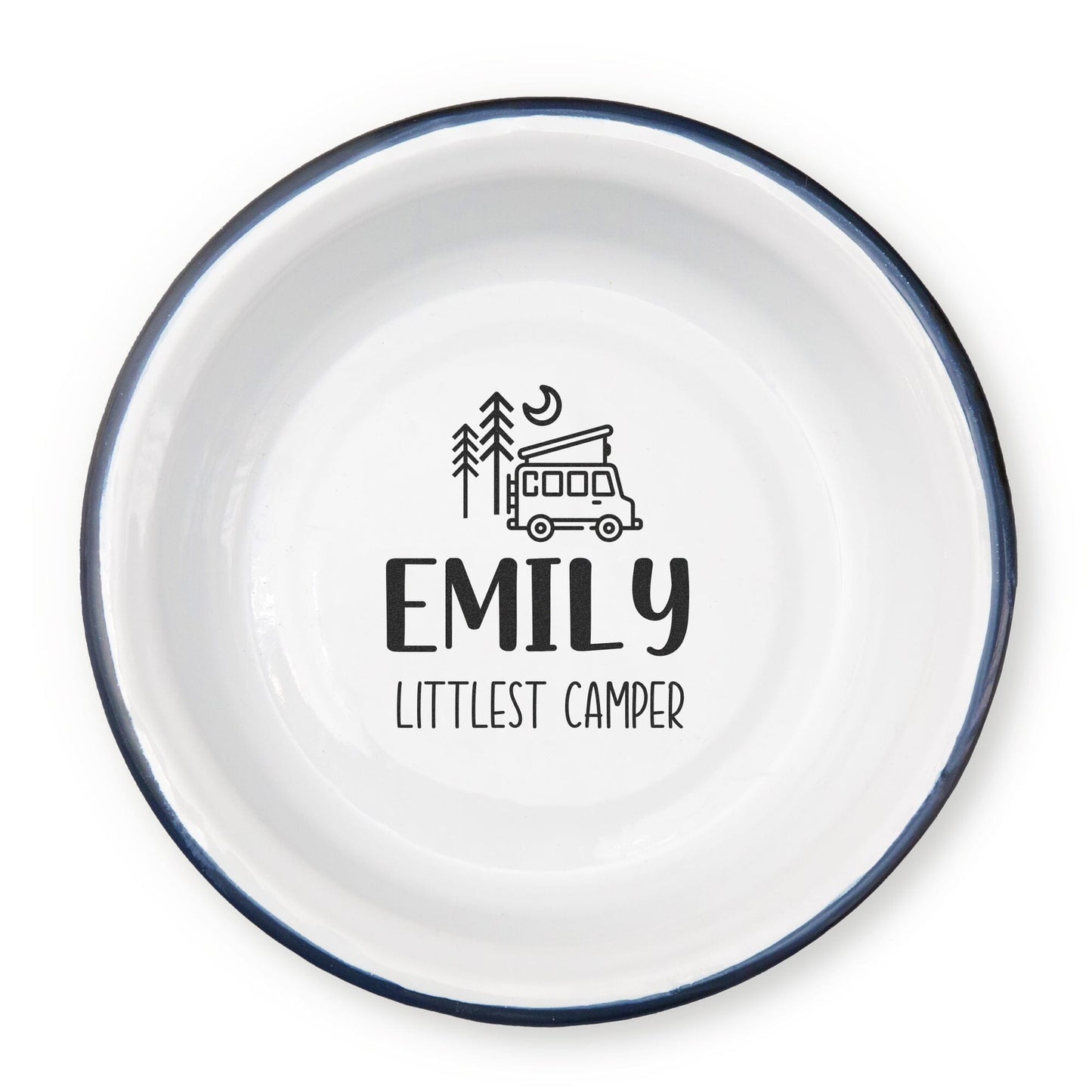 Personalised Littlest Camper Enamel Camping Bowl - Van Logo  - White backdrop