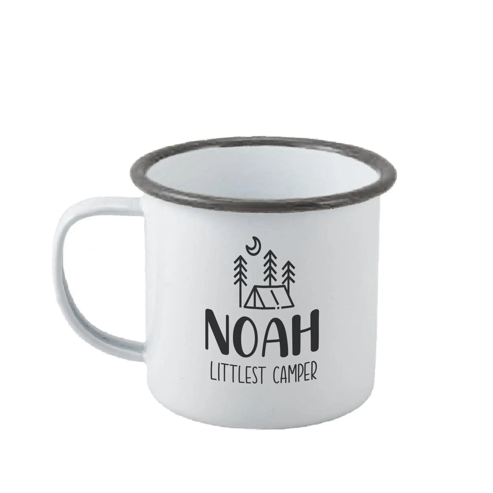 Personalised Littlest Camper Enamel Camping Mug - Tent Logo - Duncan Stewart 1978 Enamel-White-with-Grey-Rim Duncan Stewart 1978