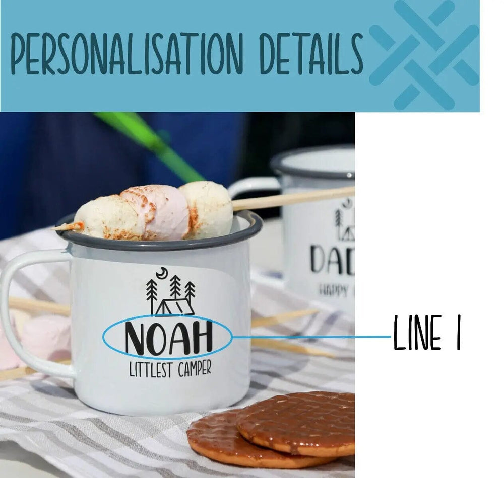 Personalised Littlest Camper Enamel Camping Mug - Tent Logo   