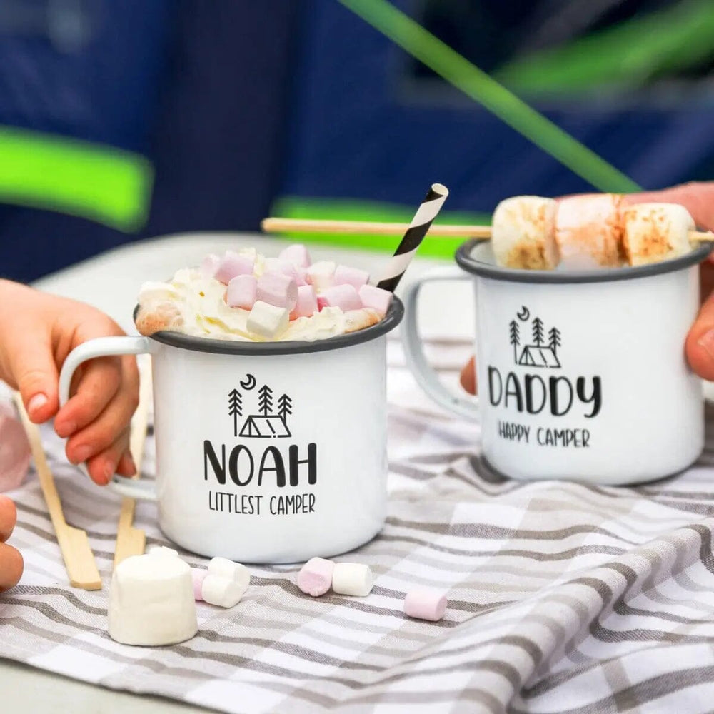 Personalised Littlest Camper Enamel Camping Mug - Tent Logo   