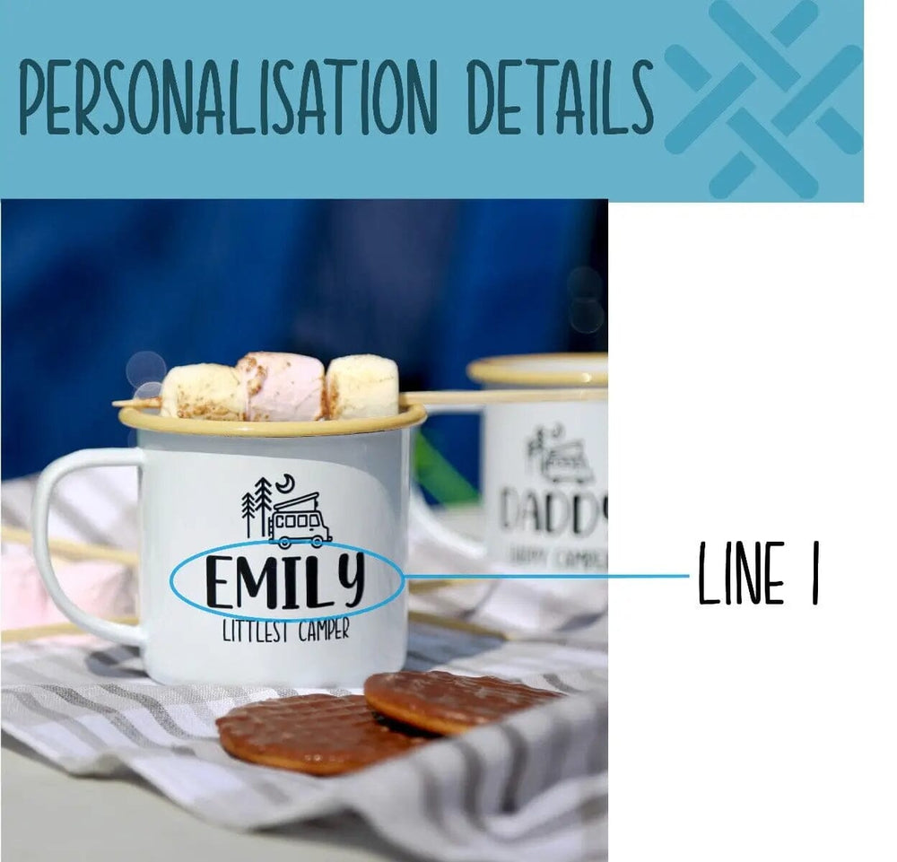 Personalised Littlest Camper Enamel Camping Mug - Van Logo   