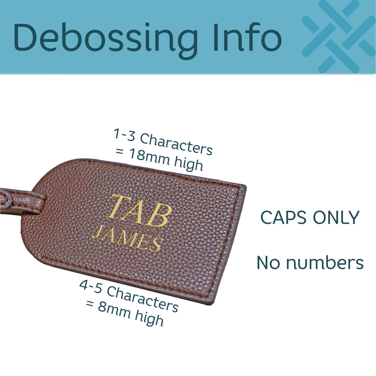 Debossed luggage tag infographic