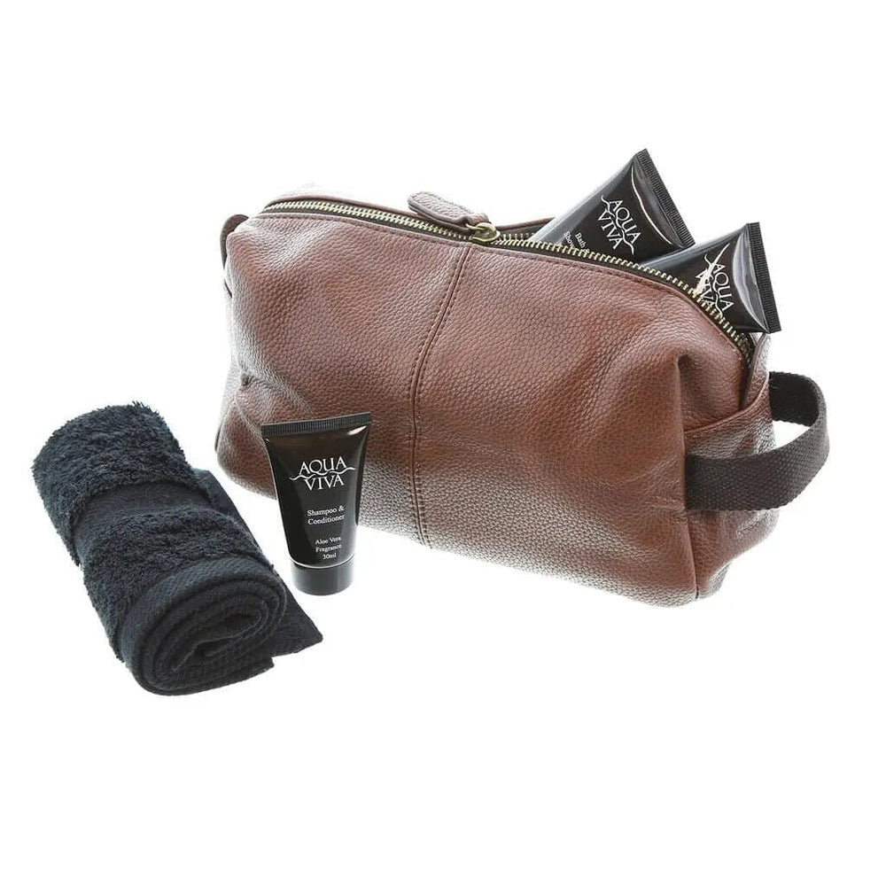 Personalised Luggage Tag And Faux Leather Wash Bag Set - Duncan Stewart 1978 NuHide-Tan Duncan Stewart 1978