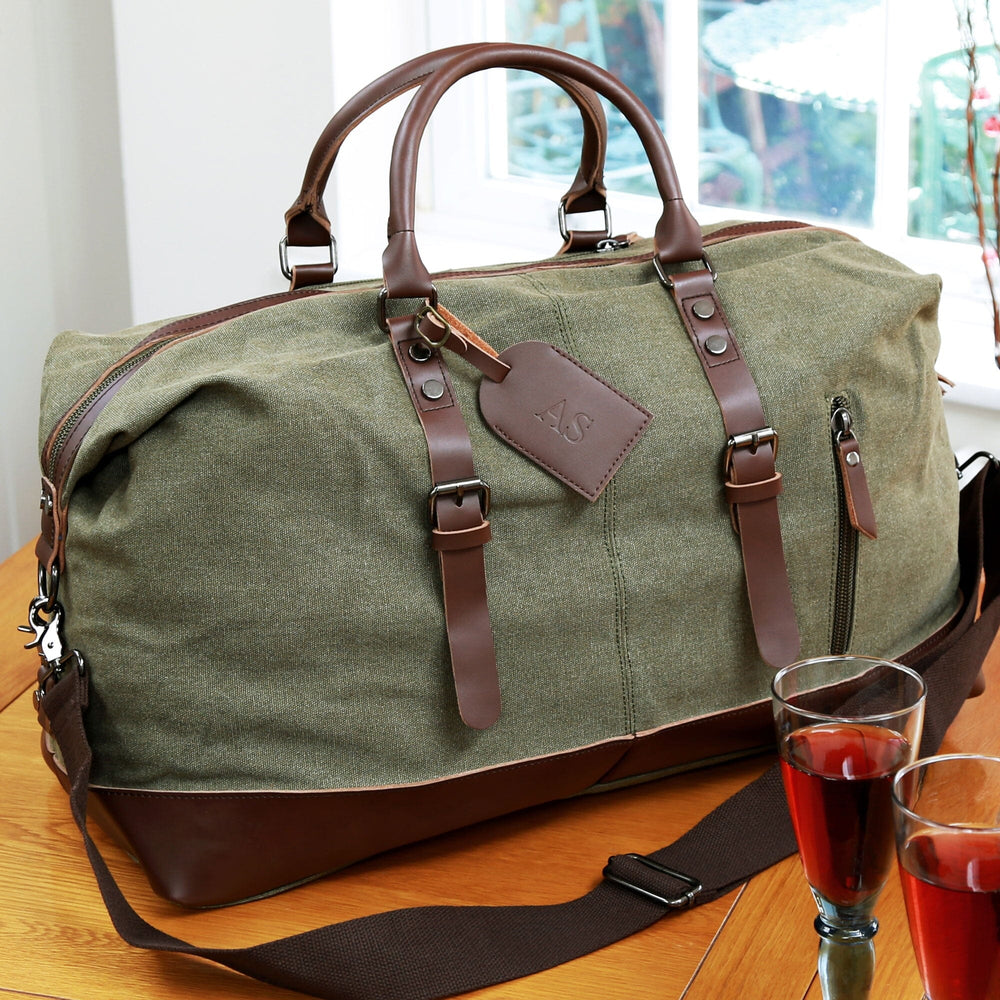 Personalised Luggage Tag And Large Canvas Holdall Set