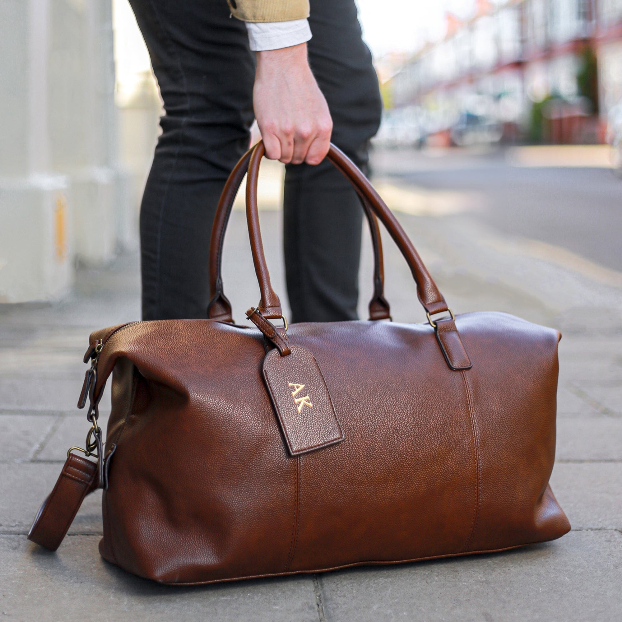 Personalised Luggage Tag And PU Leather Holdall Set Duncan Stewart Duncan Stewart 1978