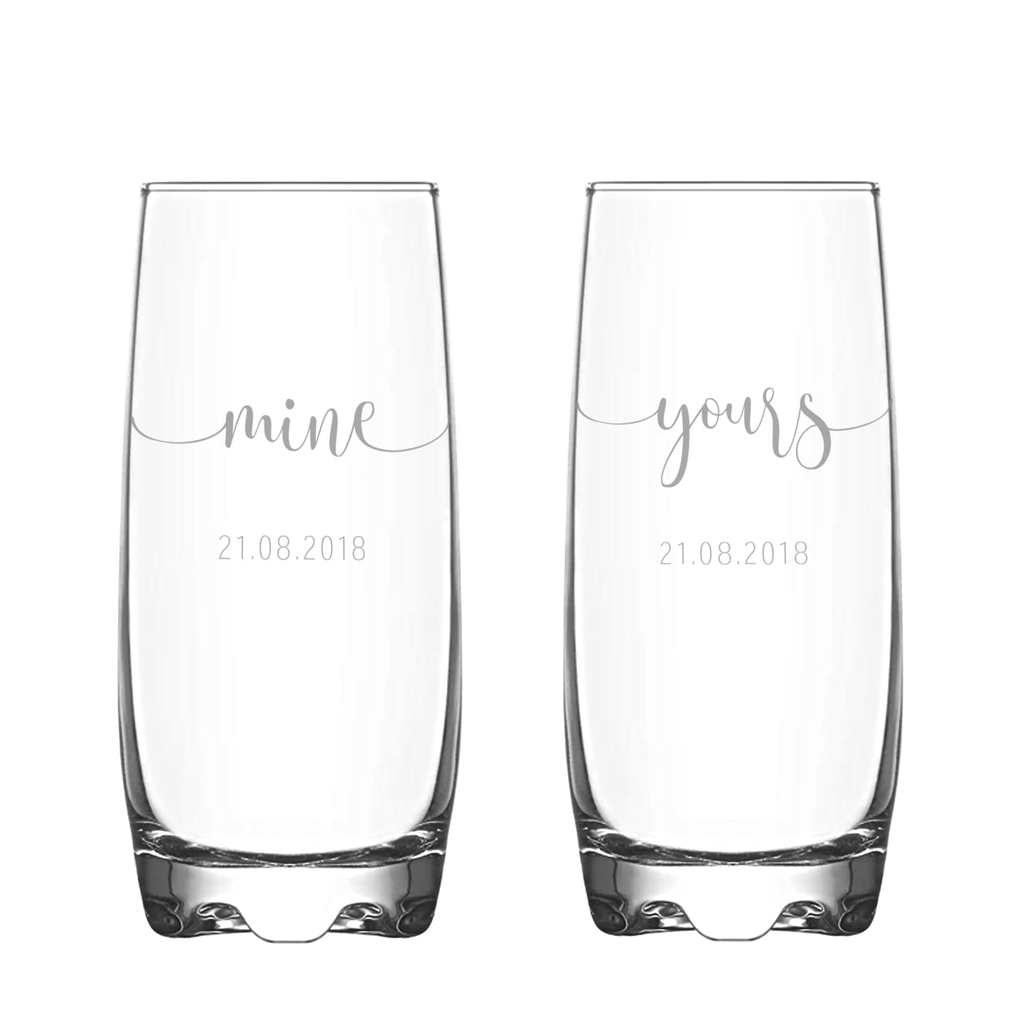 Personalised Mine And Yours Hi Ball Glass Tumbler Set on white backdrop