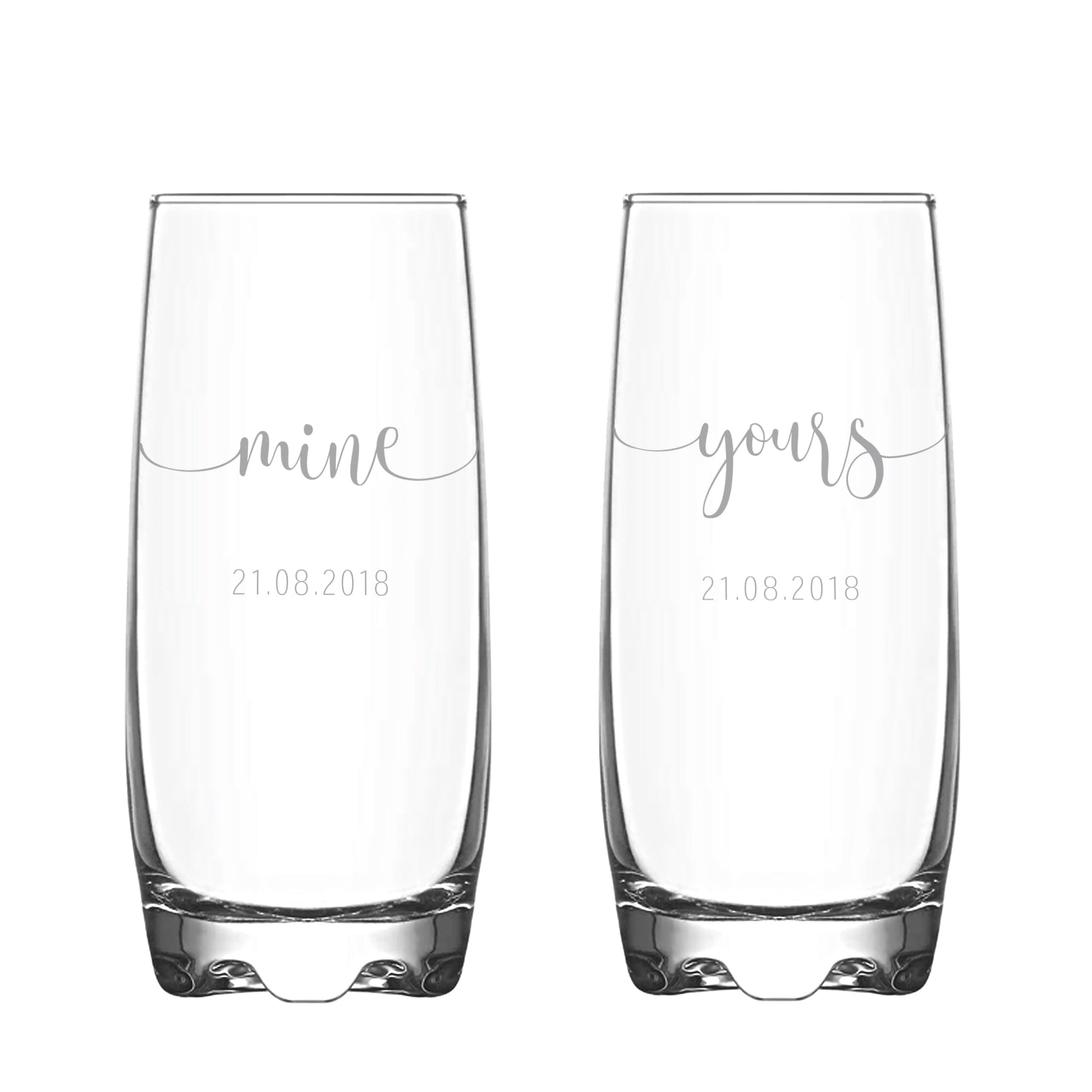 Personalised Mine And Yours Hi Ball Glass Tumbler Set on white backdrop