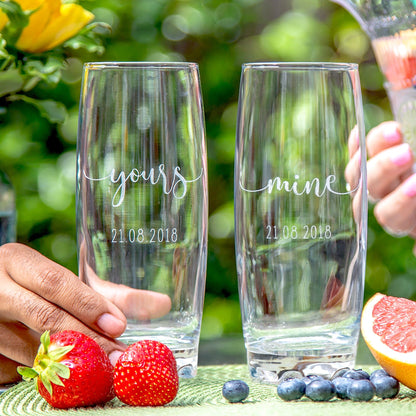 Personalised Mine And Yours Hi Ball Glass Tumbler Set in the garden