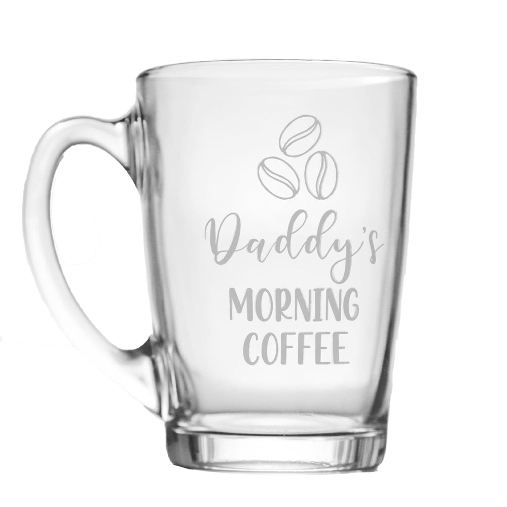 Personalised Morning Coffee Glass Mug  white backdrop 