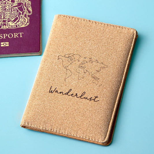 Personalised Natural Cork Passport Holder RFID Blocking aztex