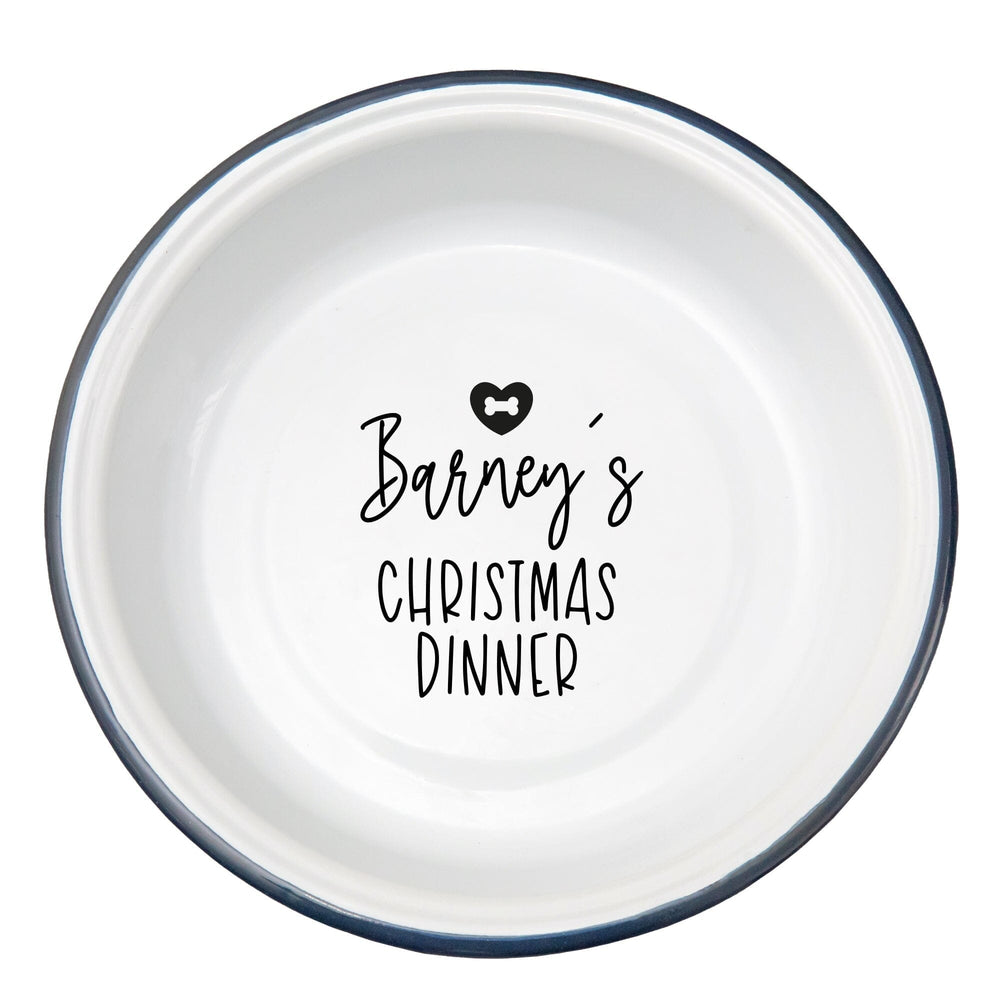 Personalised Pets Christmas Dinner Enamel Bowl white backdrop