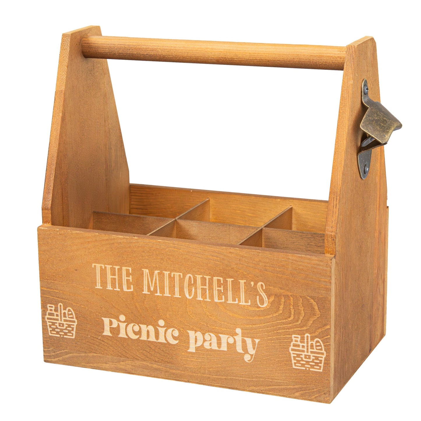 Personalised Picnic Wooden Caddy white backdrop