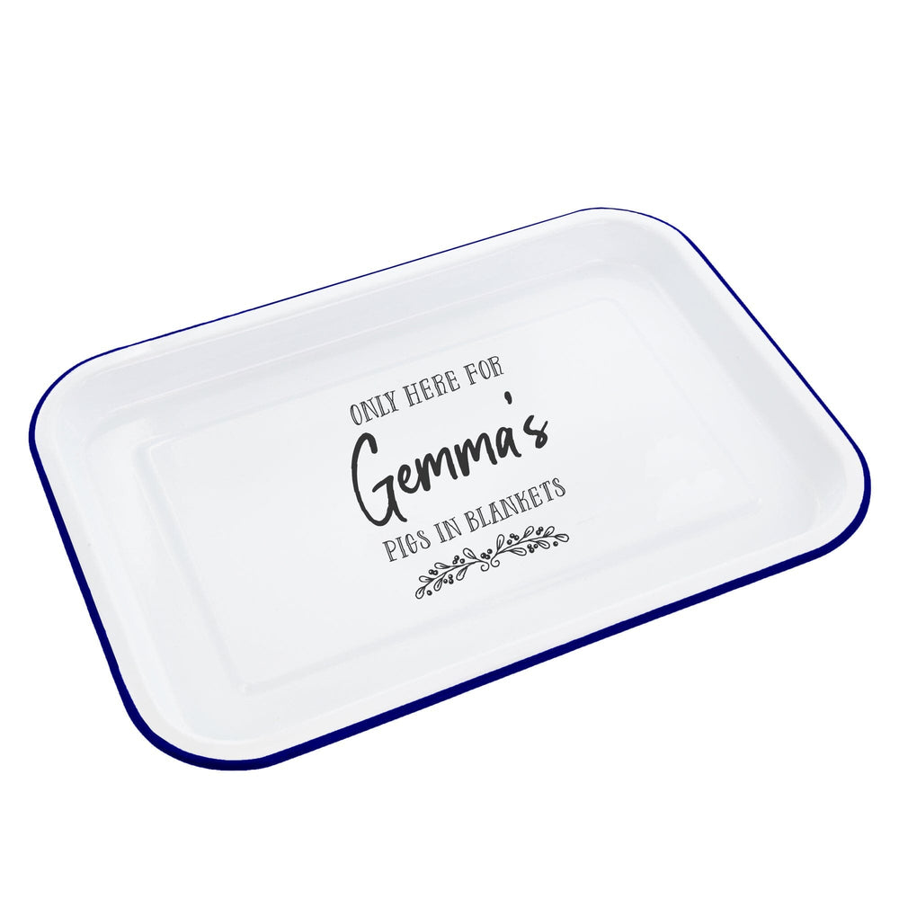 Personalised Pigs In Blankets Enamel Tray  - White Background 