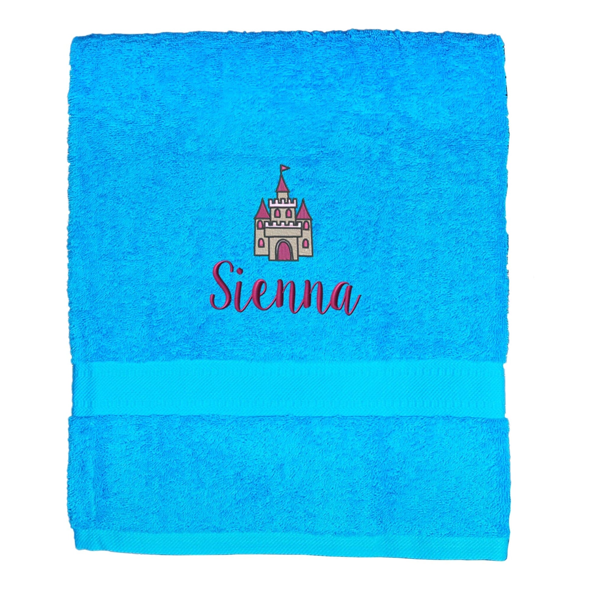 Personalised Princess Castle Turquoise Bath Towel