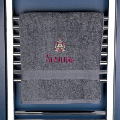 Personalised Princess Castle Bath Towel Egyptian - Slate  