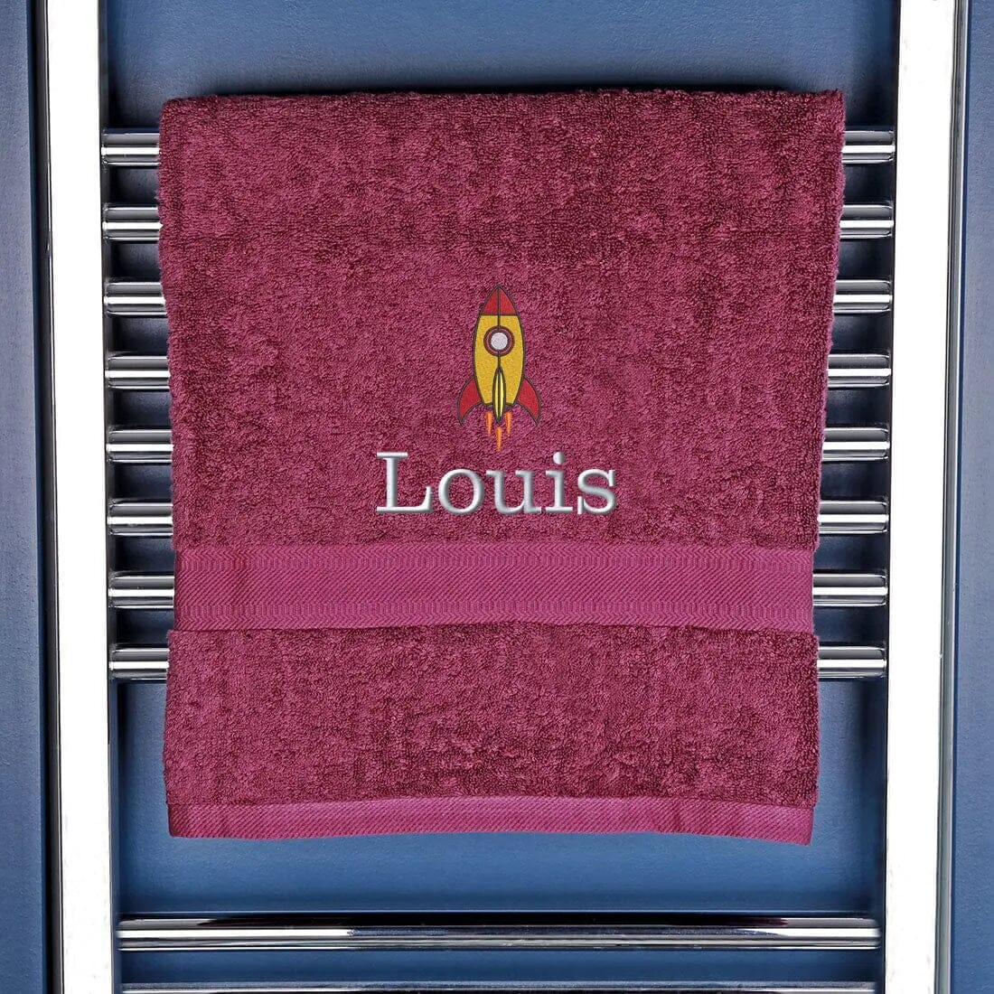 Personalised Rocket Bath Towel Egyptian - Aubergine  