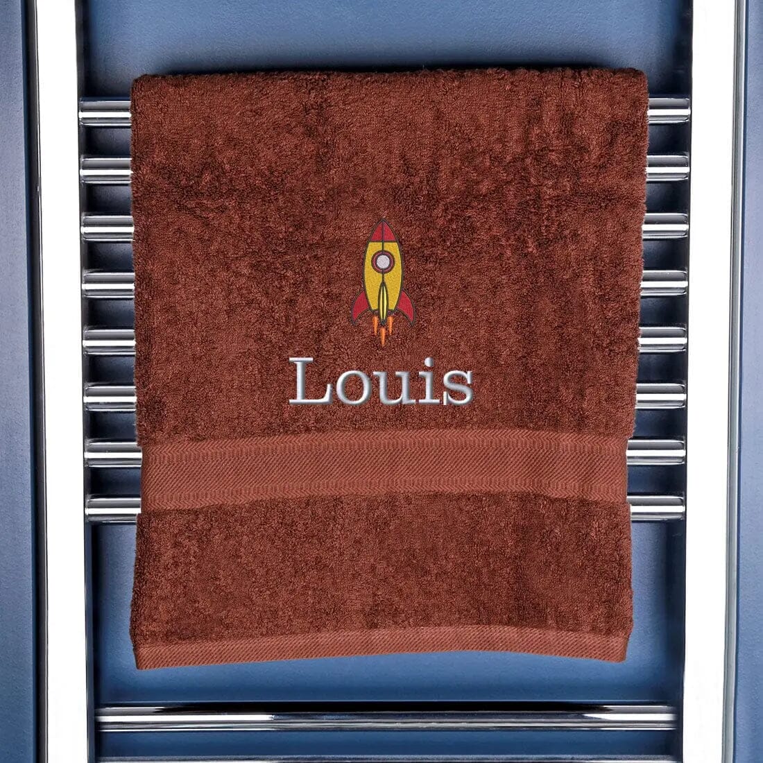 Personalised Rocket Bath Towel Egyptian - Chocolate  