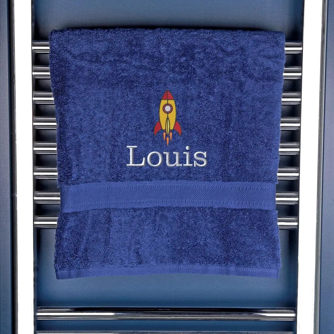 Personalised Rocket Bath Towel Egyptian - Navy  