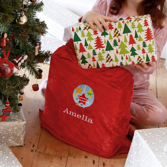 Personalised Santa Gift Sack With Bauble Design