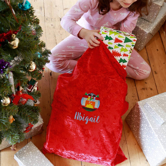 Personalised Santa Gift Sack With Christmas Fireplace Design