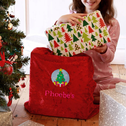 Personalised Santa Gift Sack With Christmas Tree Design