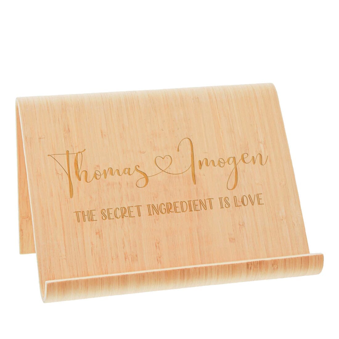 Personalised Secret Ingredient Bamboo Cook Book Stand on white backdrop