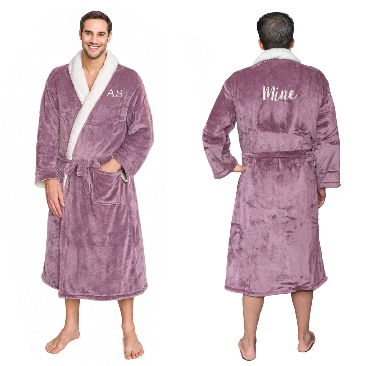 Personalised Sherpa Fleece Dressing Gown Front Back Embroidery