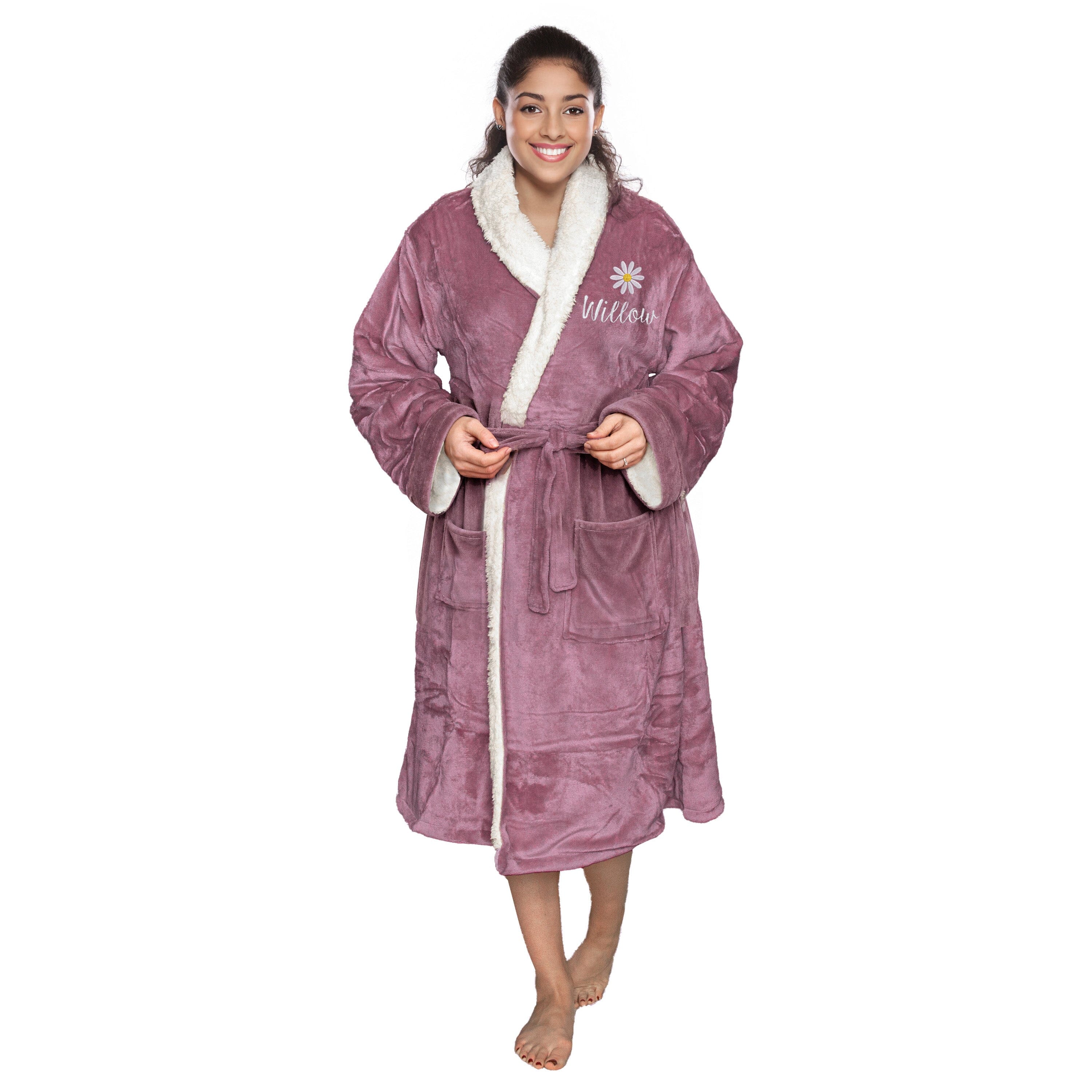 Personalised Sherpa Fleece Floral Dressing Gown