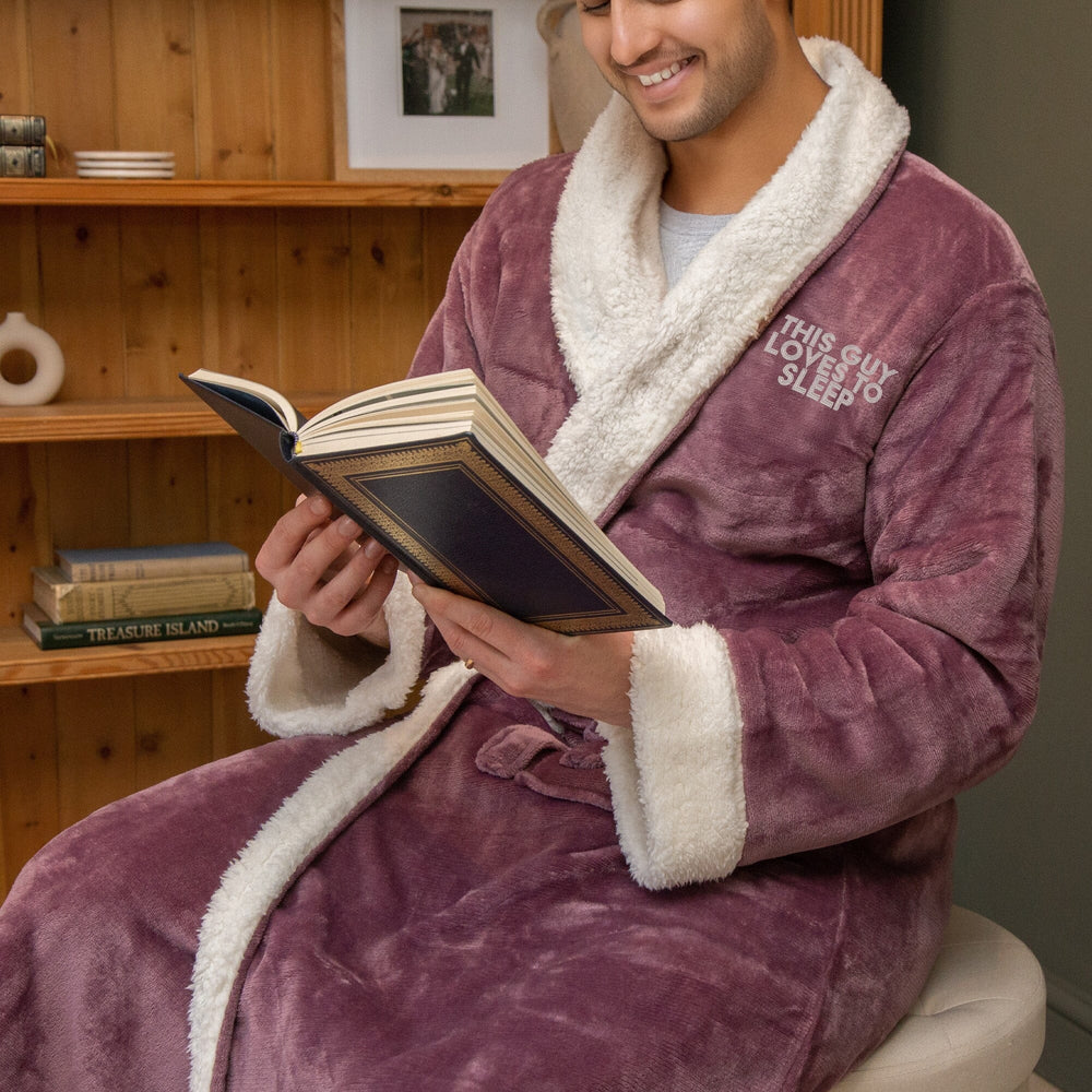 Personalised Sherpa Fleece Loves to Sleep Dressing Gown