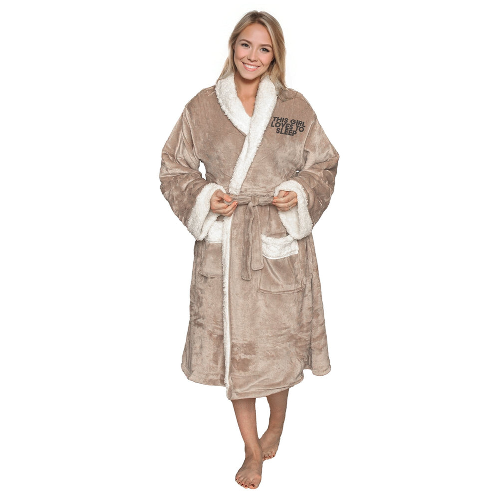 Personalised Sherpa Fleece Loves to Sleep Dressing Gown