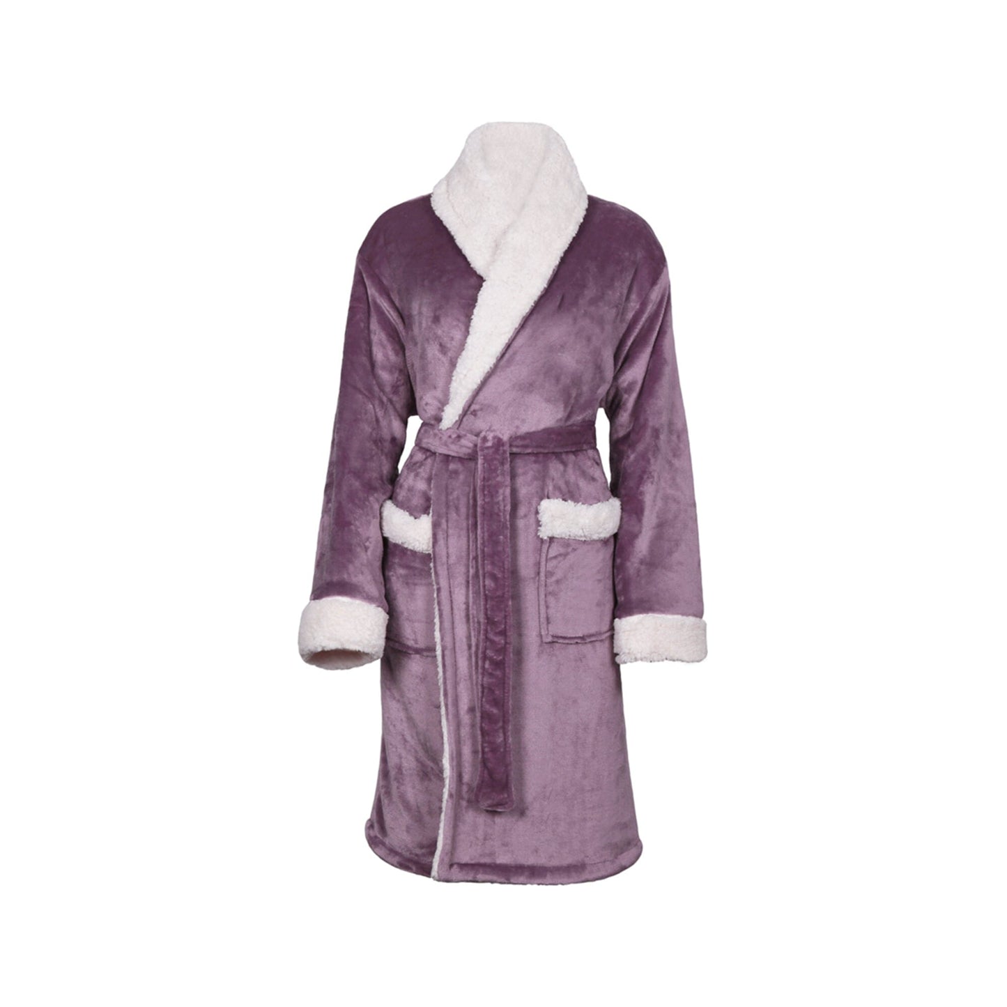 Front of sherpa robe in Lavender