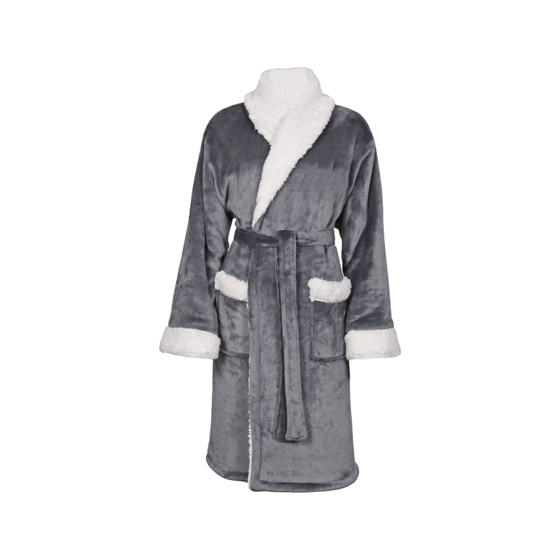 Front of sherpa robe in Slate