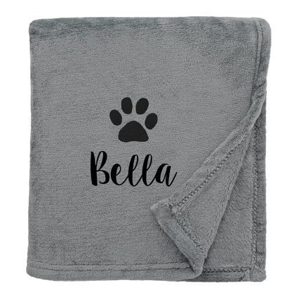 Silver Slate Dog Throw with a pawprint design and personalisation of 'Bella'