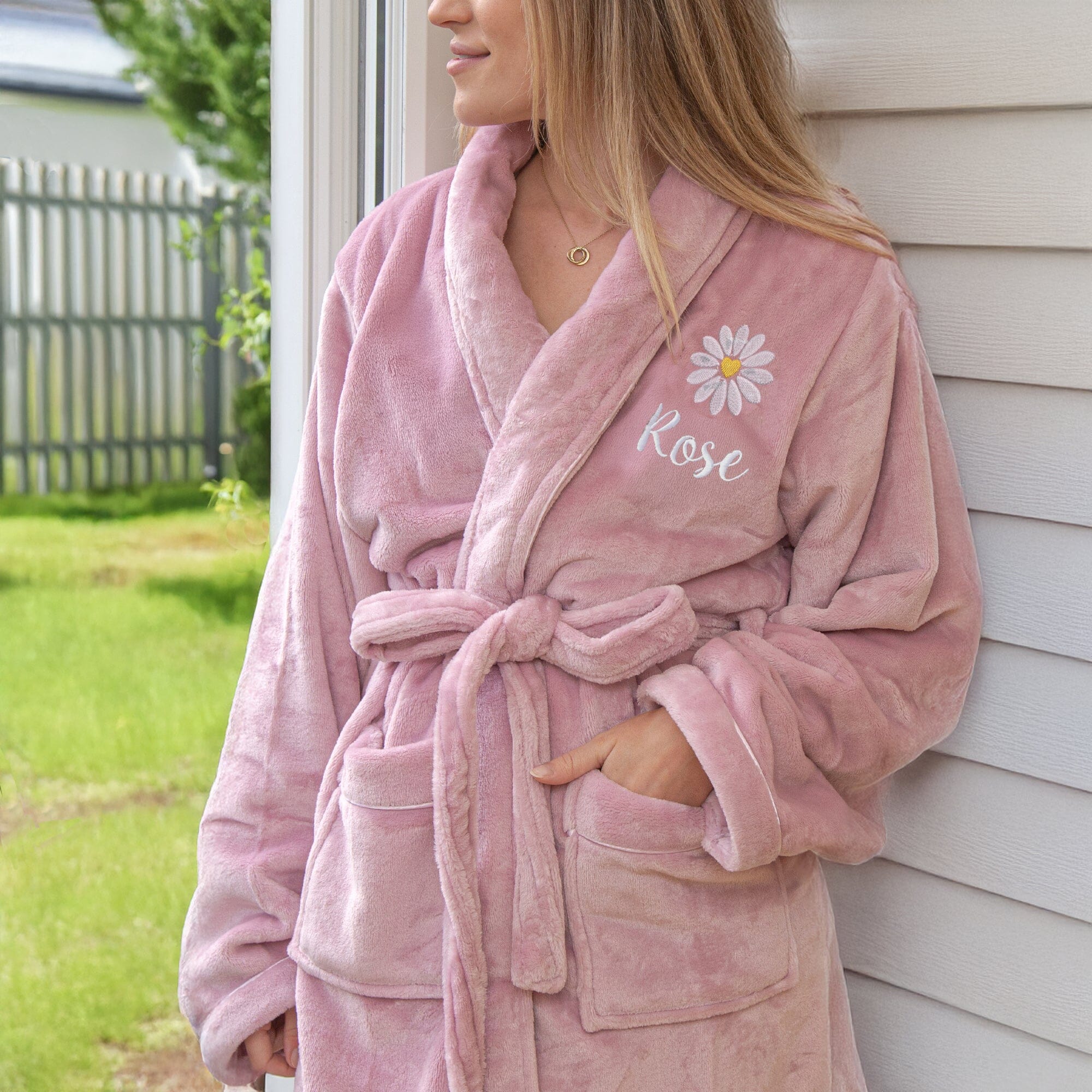 pink shawl collar fleece dressing gown 