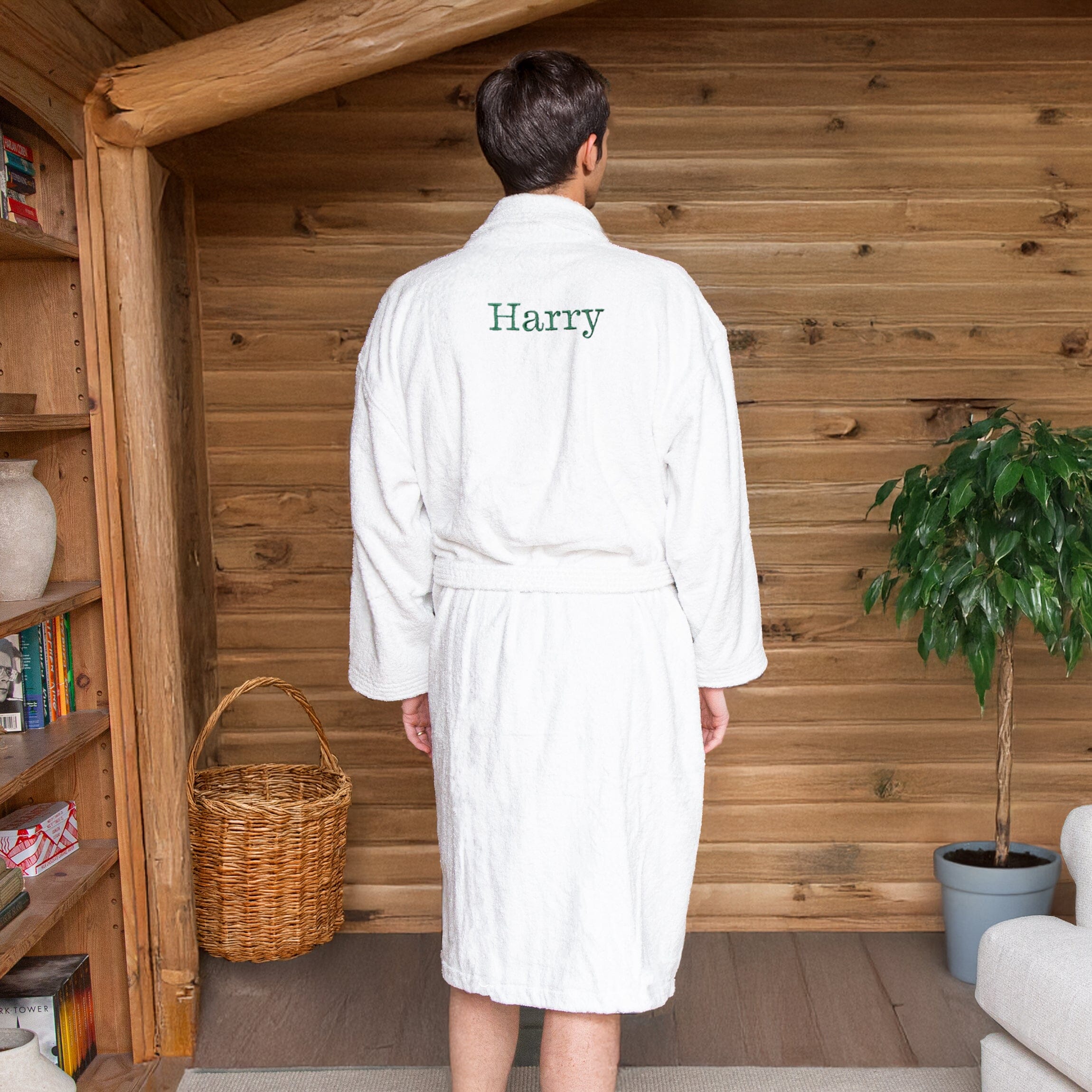 Personalised Back of Robe Spa One Size Cotton Shawl Collar Bathrobe 400gsm