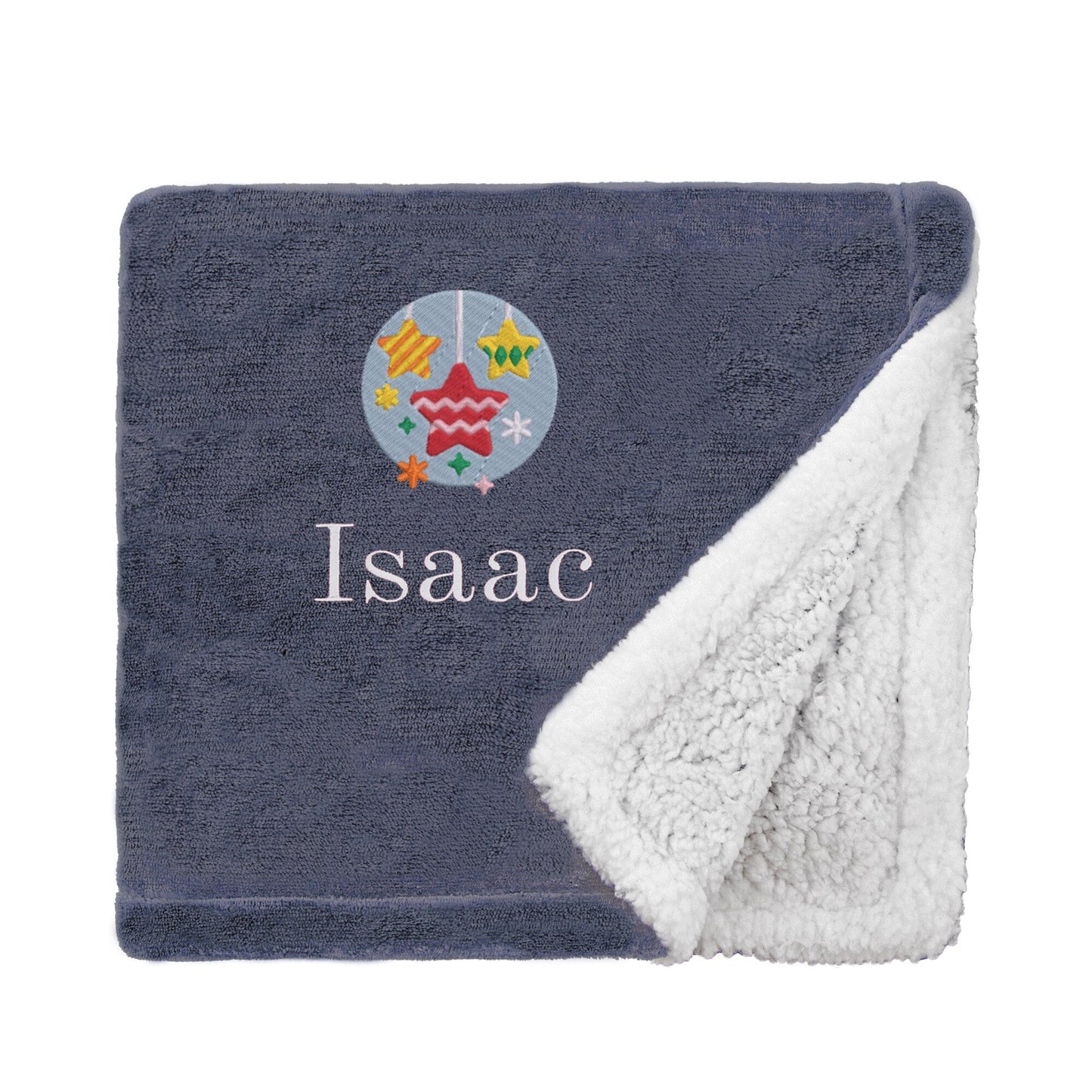 Slate Personalised Star Baubles Christmas Mini Sherpa Blanket On White Backdrop